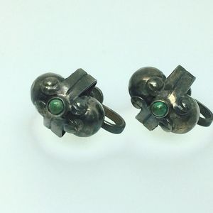 30s Mexico Sterling Double Ball Turquoise Earrings